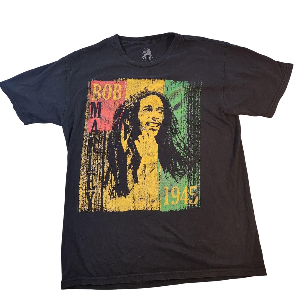 Bob Marley Shirt Mens Large Black Zion Rootswear 1945 Reggae Graphic Tee‎ Music